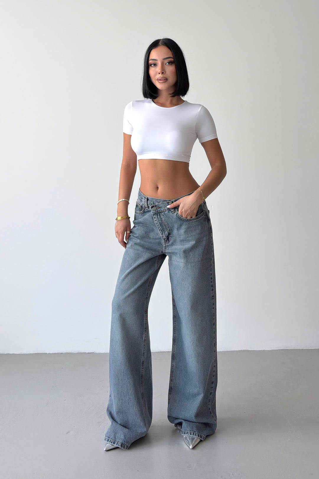Routines Washed Cross Button Jeans - Vintage Blue 4935