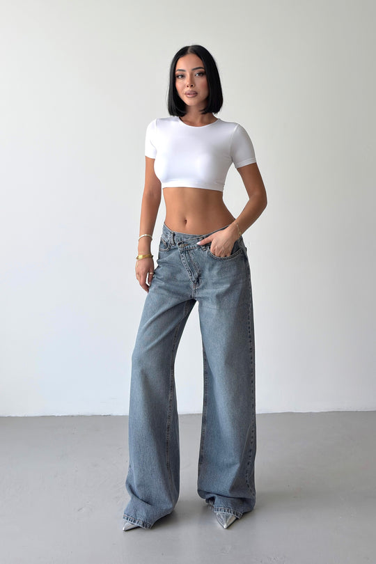 Routines Washed Cross Button Jeans - Vintage Blue 4935