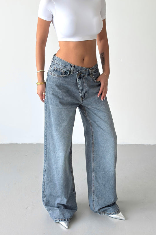 Routines Washed Cross Button Jeans - Vintage Blue 4935