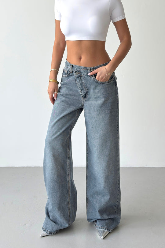 Routines Washed Cross Button Jeans - Vintage Blue 4935