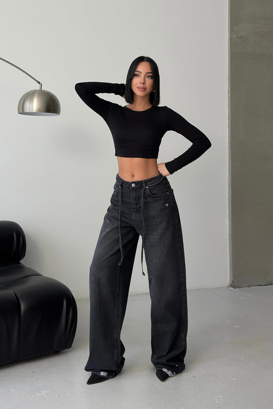 Routines Washed Drawstring Jeans - Anthracite 3652 - ROUTINES