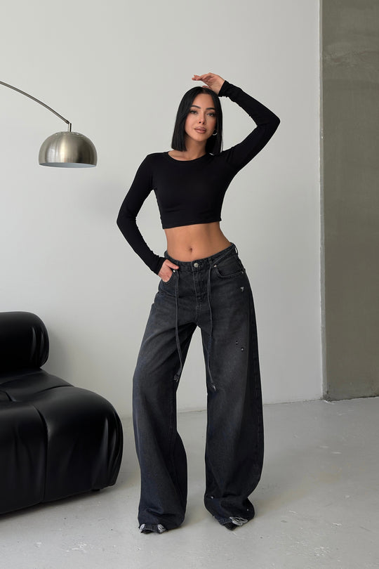 Routines Washed Drawstring Jeans - Anthracite 3652 - ROUTINES