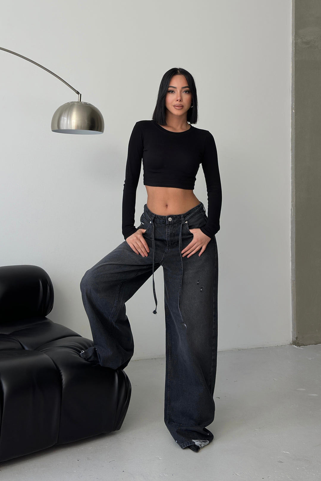 Routines Washed Drawstring Jeans - Anthracite 3652 - ROUTINES