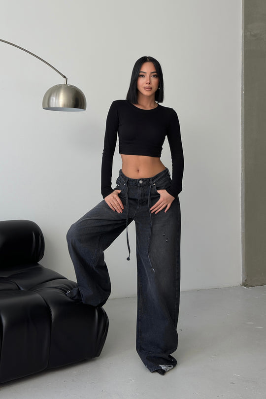 Routines Washed Drawstring Jeans - Anthracite 3652 - ROUTINES