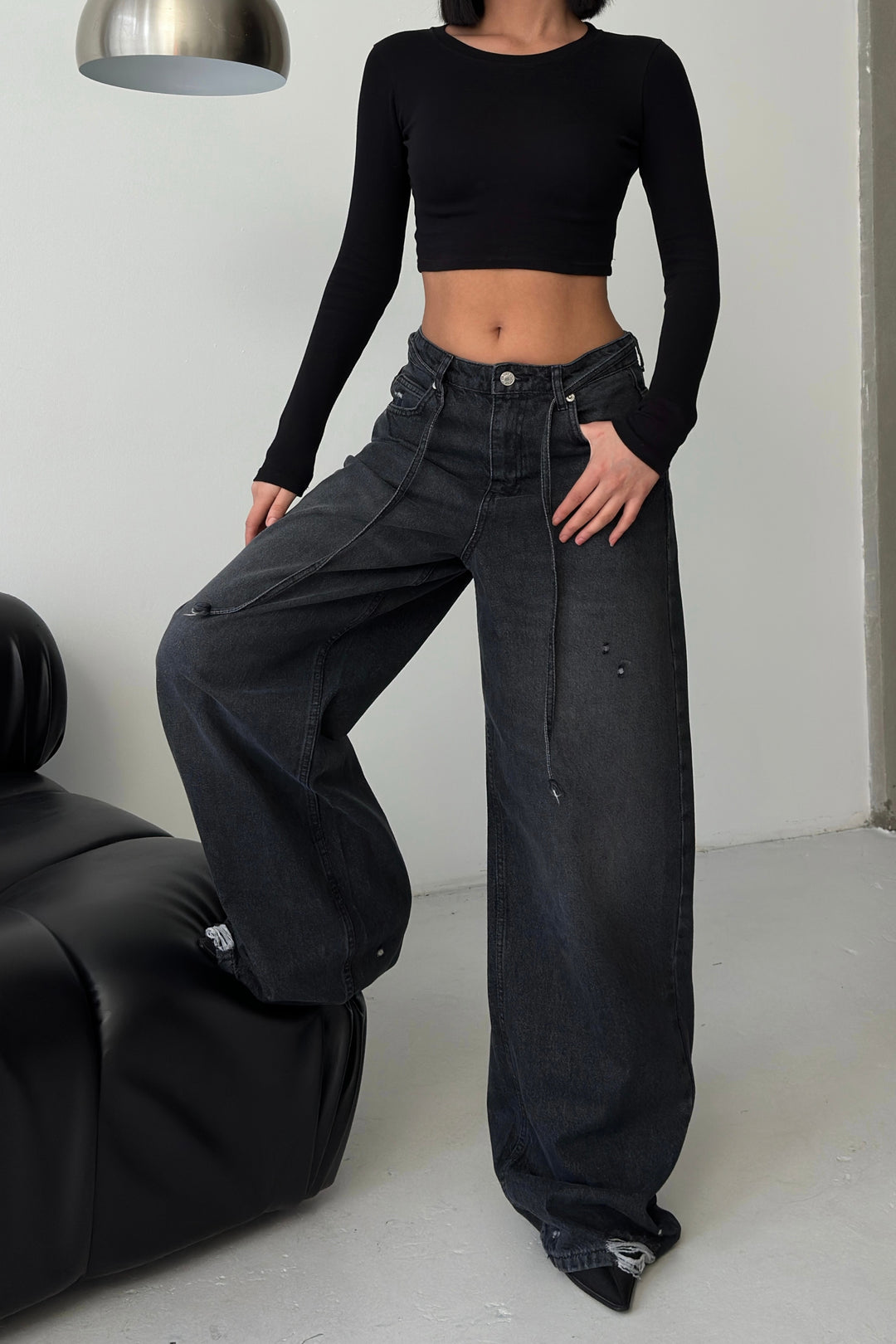 Routines Washed Drawstring Jeans - Anthracite 3652 - ROUTINES