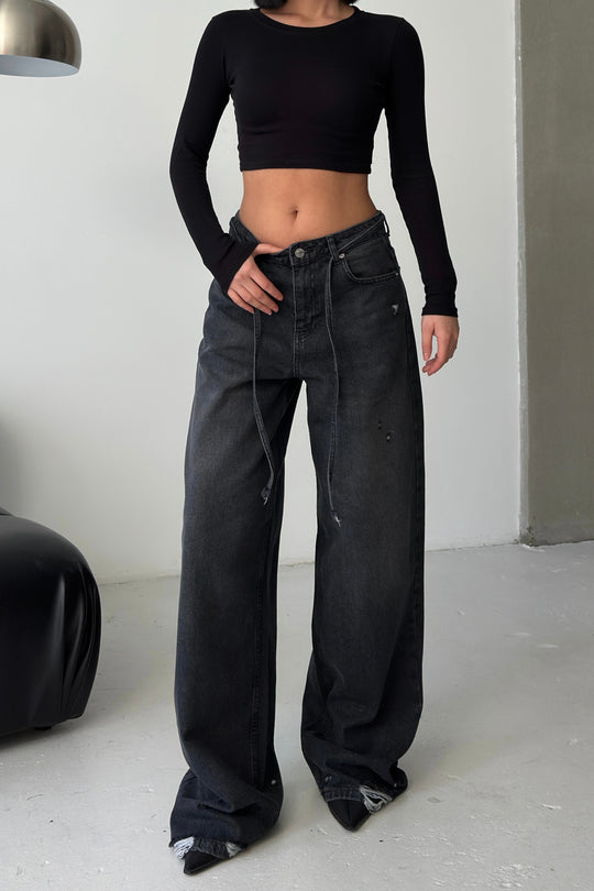 Routines Washed Drawstring Jeans - Anthracite 3652 - ROUTINES