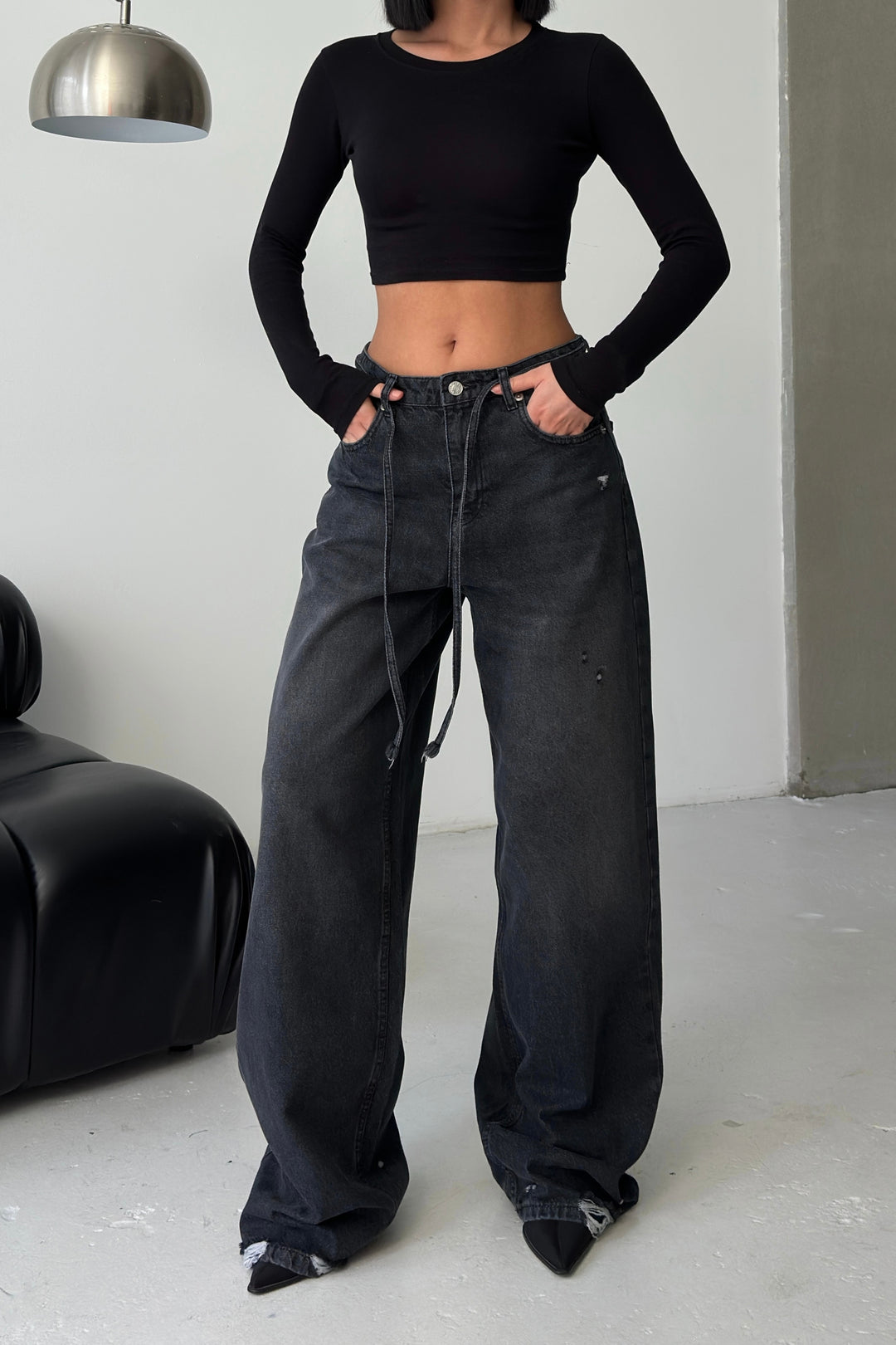 Routines Washed Drawstring Jeans - Anthracite 3652 - ROUTINES