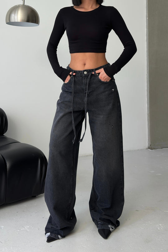 Routines Washed Drawstring Jeans - Anthracite 3652 - ROUTINES