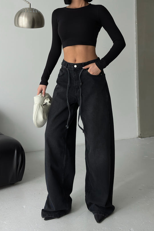 Routines Washed Drawstring Jeans - Black - Tall 3718 - ROUTINES