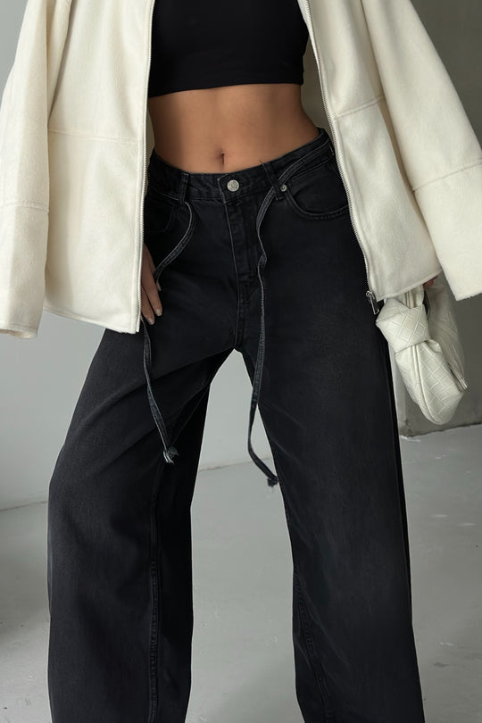 Routines Washed Drawstring Jeans - Black - Tall 3718 - ROUTINES