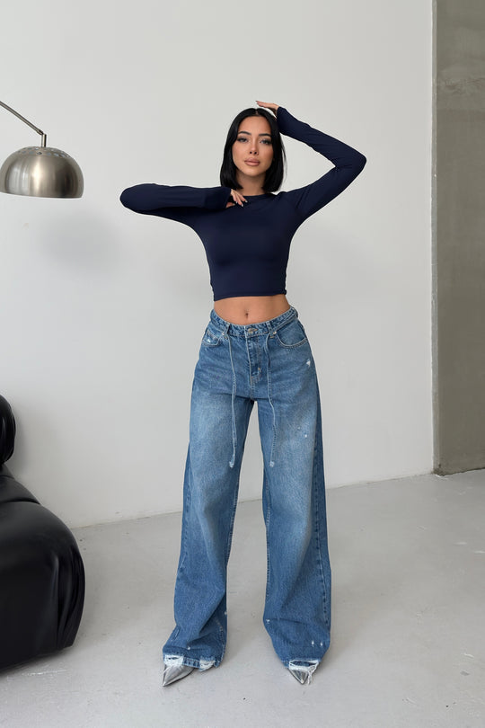 Routines Washed Drawstring Jeans - Deep Blue 3650 - ROUTINES