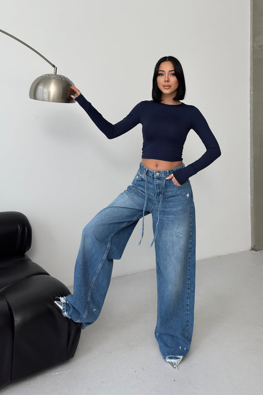 Routines Washed Drawstring Jeans - Deep Blue 3650 - ROUTINES