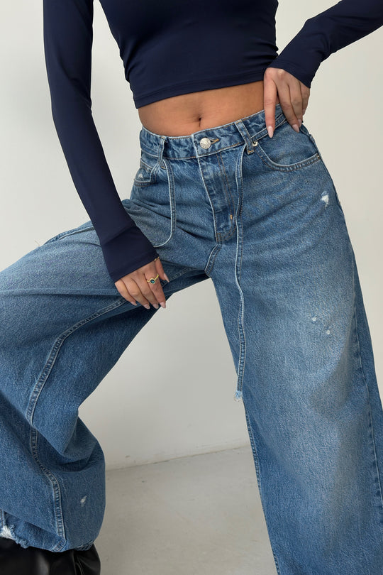 Routines Washed Drawstring Jeans - Deep Blue 3650 - ROUTINES