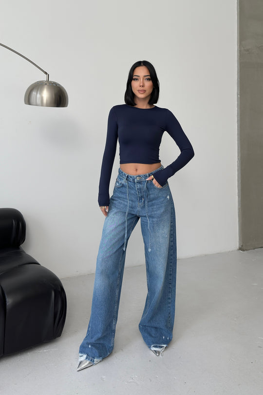 Routines Washed Drawstring Jeans - Deep Blue 3650 - ROUTINES