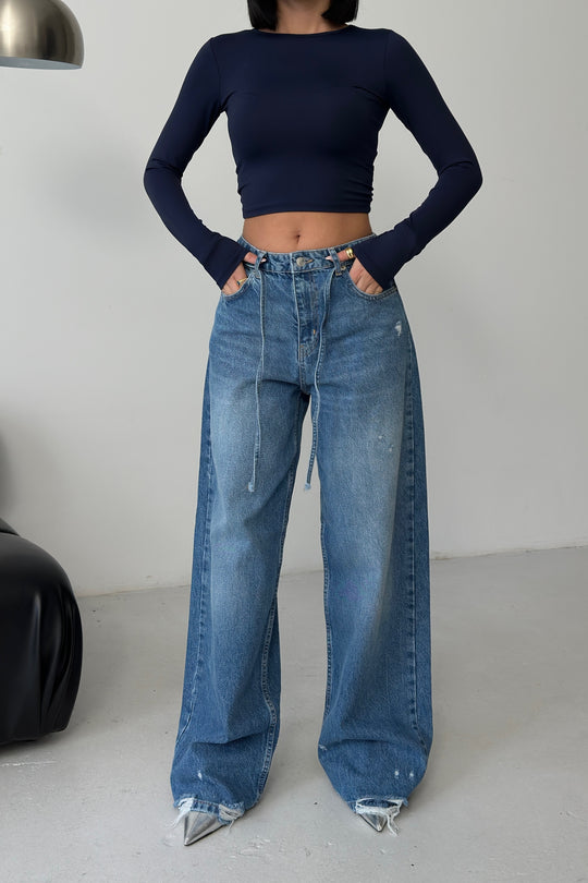 Routines Washed Drawstring Jeans - Deep Blue 3650 - ROUTINES