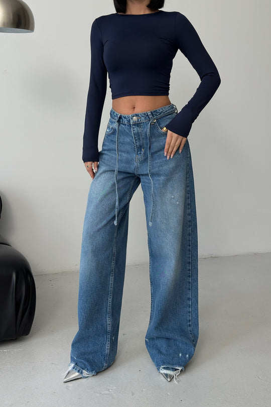 Routines Washed Drawstring Jeans - Deep Blue 3650 - ROUTINES