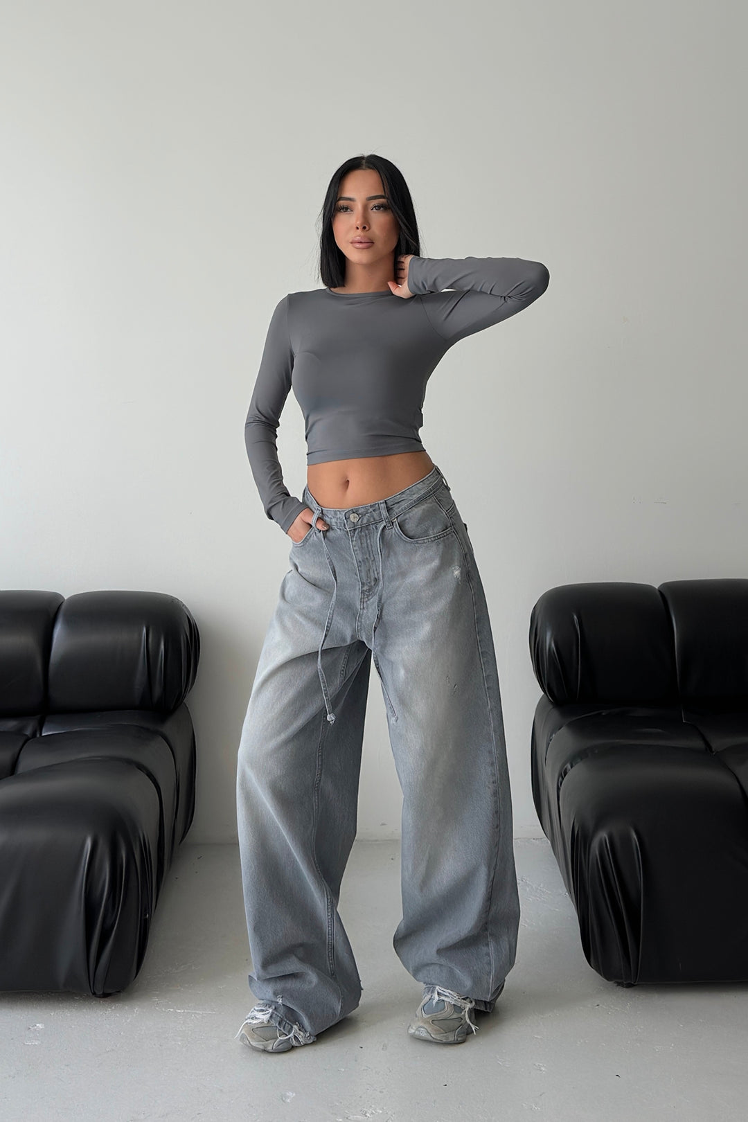 Routines Washed Drawstring Jeans - Grey 3651 - ROUTINES
