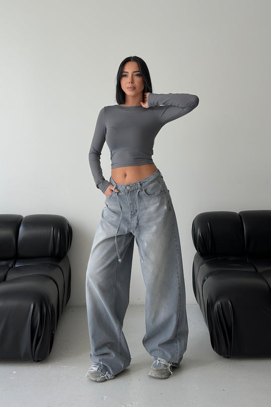 Routines Washed Drawstring Jeans - Grey 3651 - ROUTINES