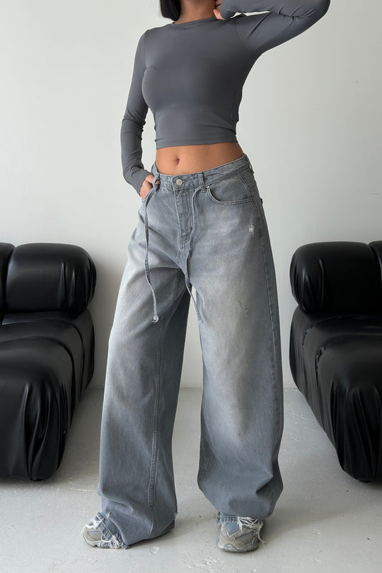 Routines Washed Drawstring Jeans - Grey 3651 - ROUTINES