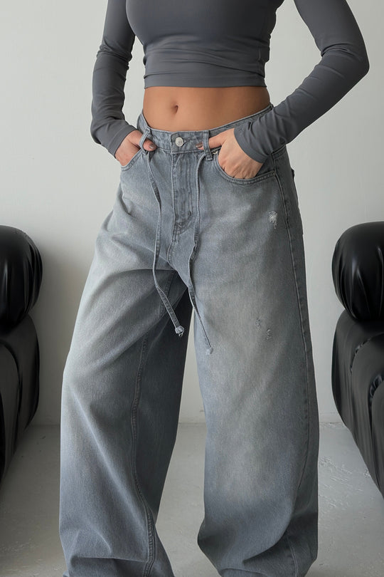 Routines Washed Drawstring Jeans - Grey 3651 - ROUTINES