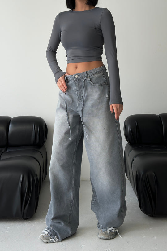 Routines Washed Drawstring Jeans - Grey 3651 - ROUTINES