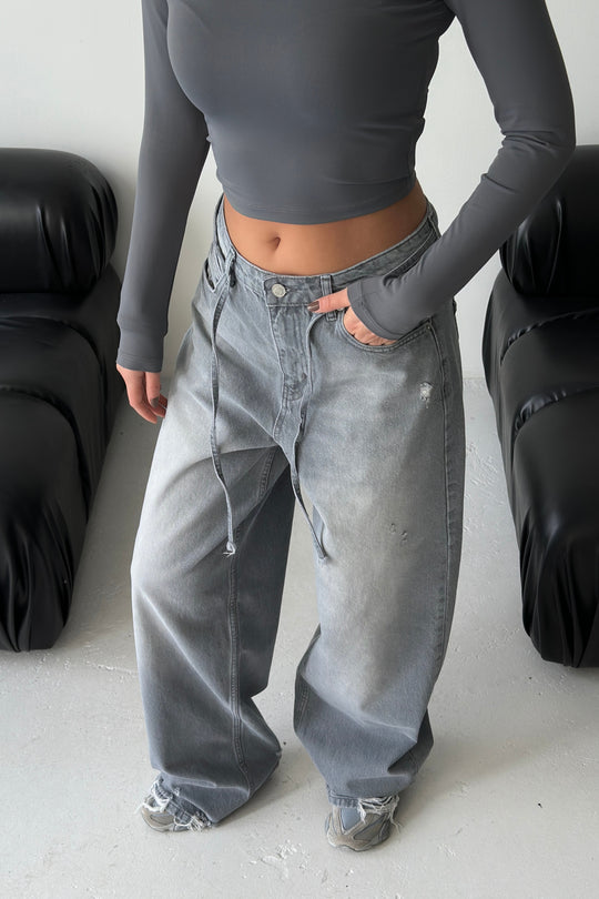 Routines Washed Drawstring Jeans - Grey 3651 - ROUTINES