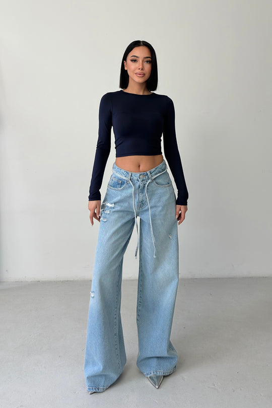 Routines Washed Drawstring Jeans - Light Blue 1326-1 - ROUTINES