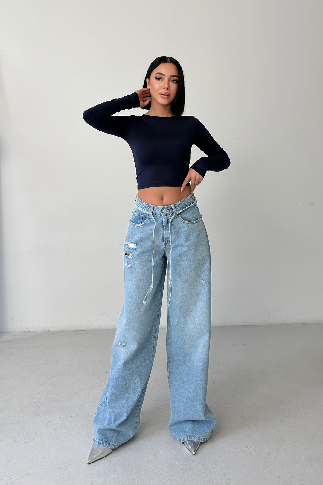Routines Washed Drawstring Jeans - Light Blue 1326-1 - ROUTINES