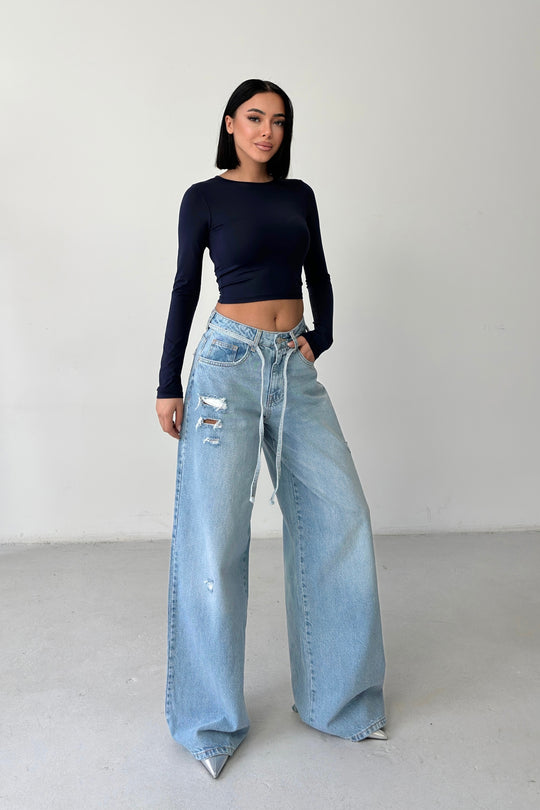 Routines Washed Drawstring Jeans - Light Blue 1326-1 - ROUTINES
