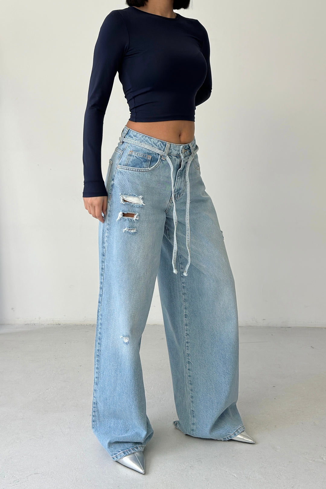 Routines Washed Drawstring Jeans - Light Blue 1326-1 - ROUTINES