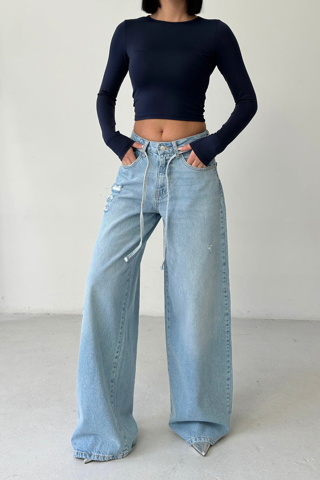 Routines Washed Drawstring Jeans - Light Blue 1326-1 - ROUTINES