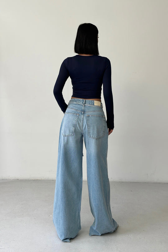 Routines Washed Drawstring Jeans - Light Blue 1326-1 - ROUTINES