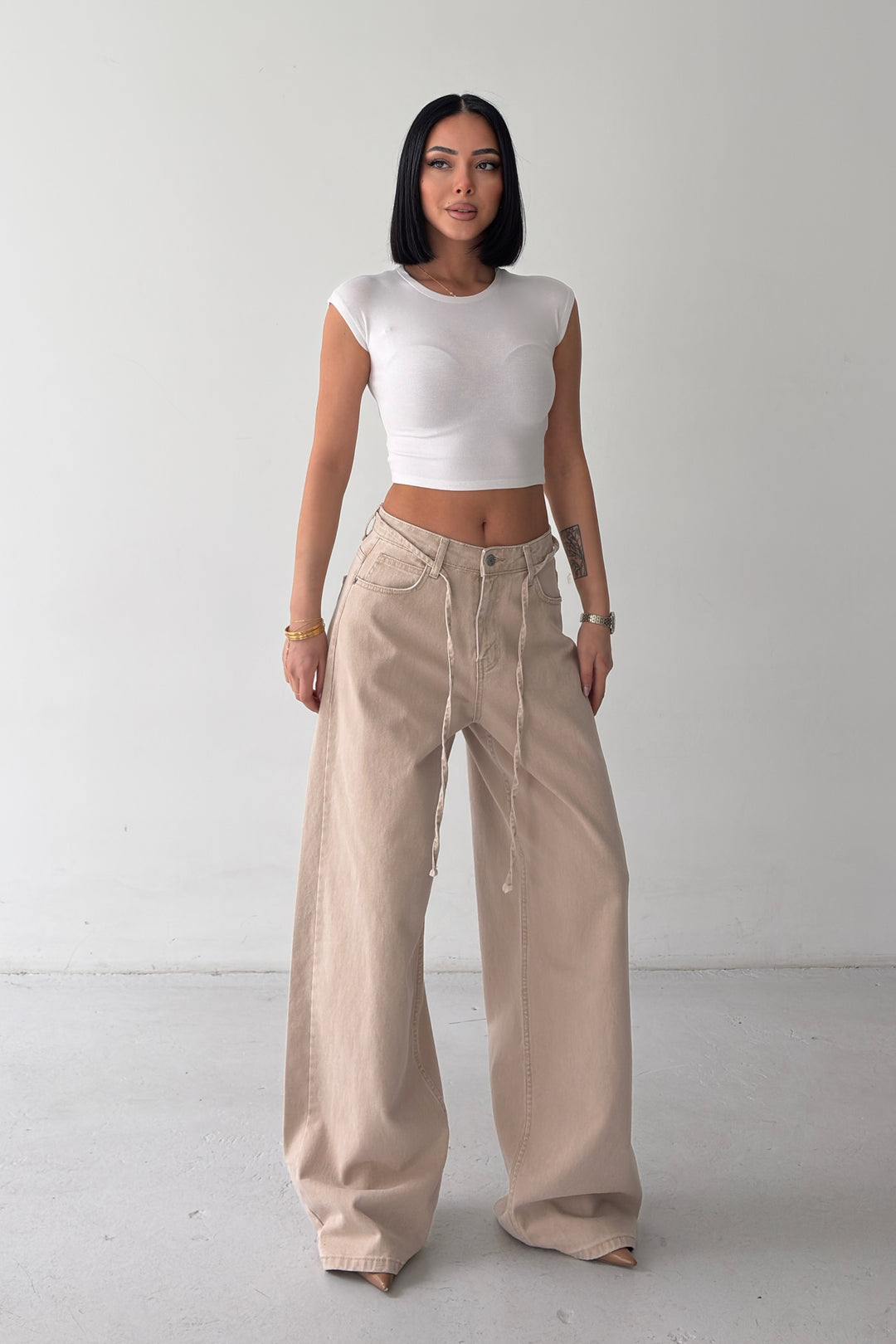 Routines Washed Drawstring Jeans - Stone 3595 - ROUTINES