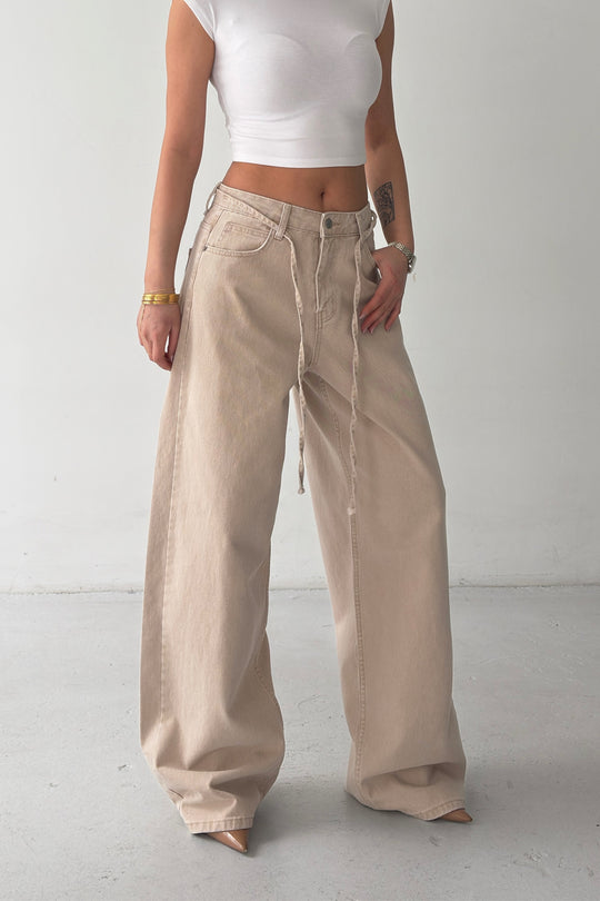 Routines Washed Drawstring Jeans - Stone 3595 - ROUTINES