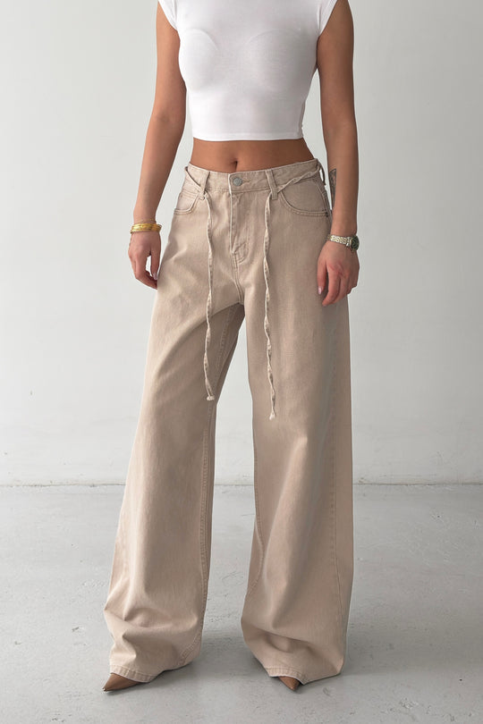 Routines Washed Drawstring Jeans - Stone 3595 - ROUTINES