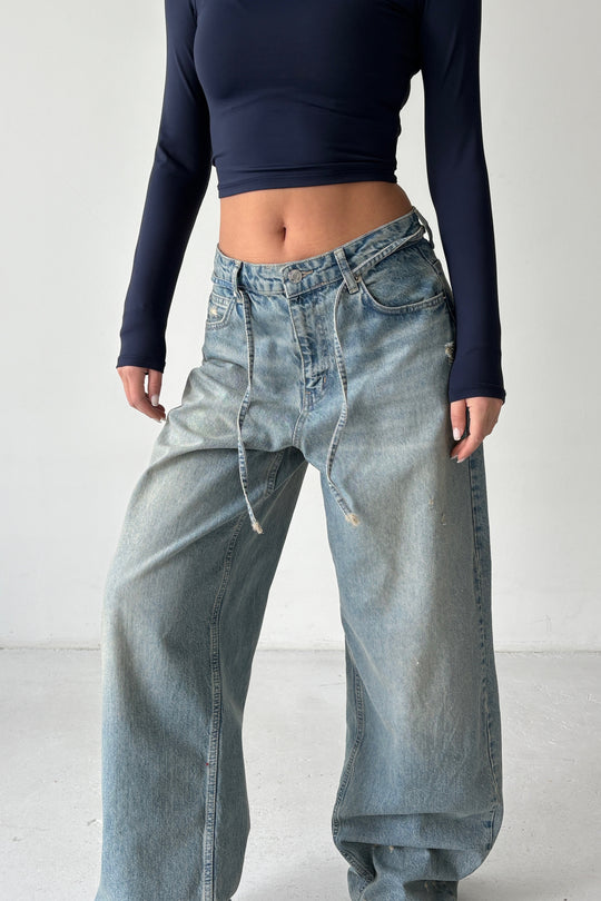 Routines Washed Drawstring Jeans - Vintage Blue 3717 - ROUTINES
