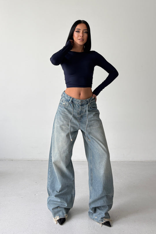 Routines Washed Drawstring Jeans - Vintage Blue 3717 - ROUTINES