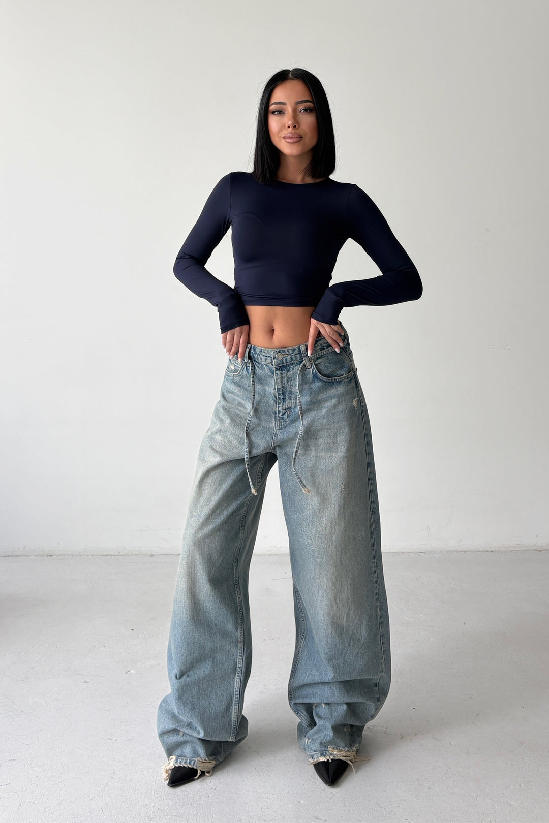 Routines Washed Drawstring Jeans - Vintage Blue 3717 - ROUTINES