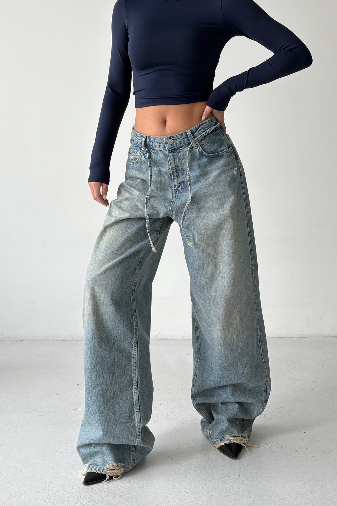 Routines Washed Drawstring Jeans - Vintage Blue 3717 - ROUTINES