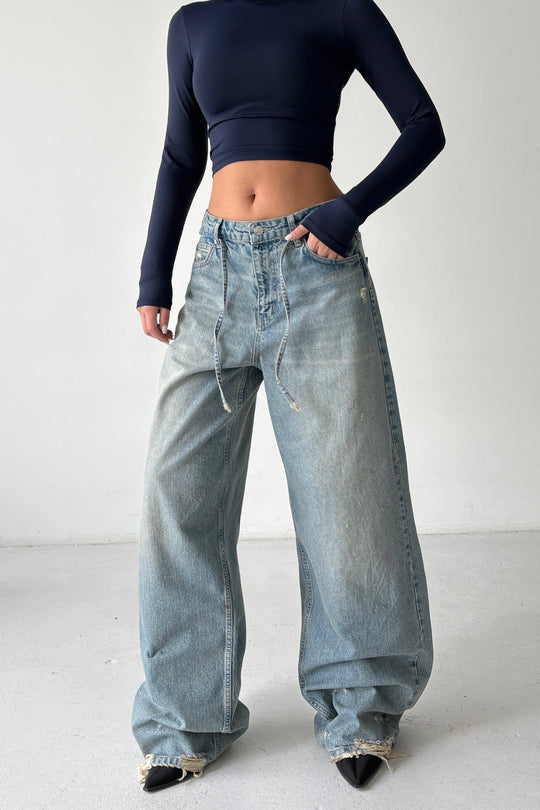 Routines Washed Drawstring Jeans - Vintage Blue 3717 - ROUTINES