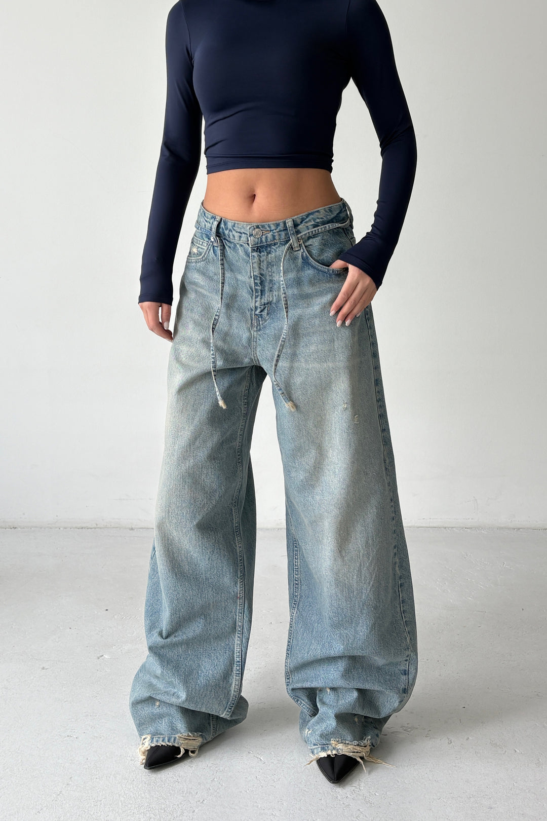 Routines Washed Drawstring Jeans - Vintage Blue 3717 - ROUTINES