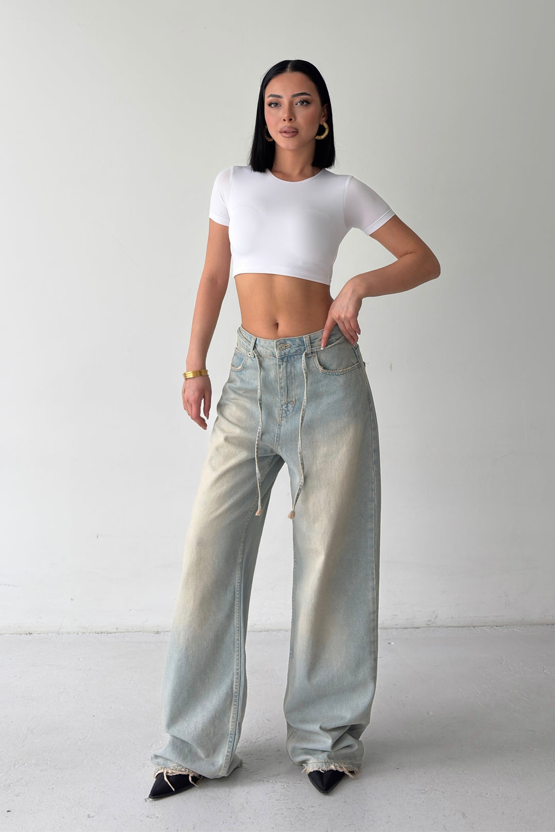 Routines Washed Drawstring Jeans - Vintage Blue 3803 - ROUTINES