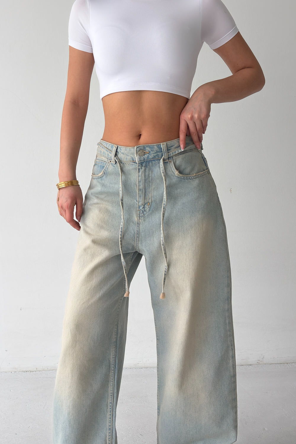 Routines Washed Drawstring Jeans - Vintage Blue 3803 - ROUTINES