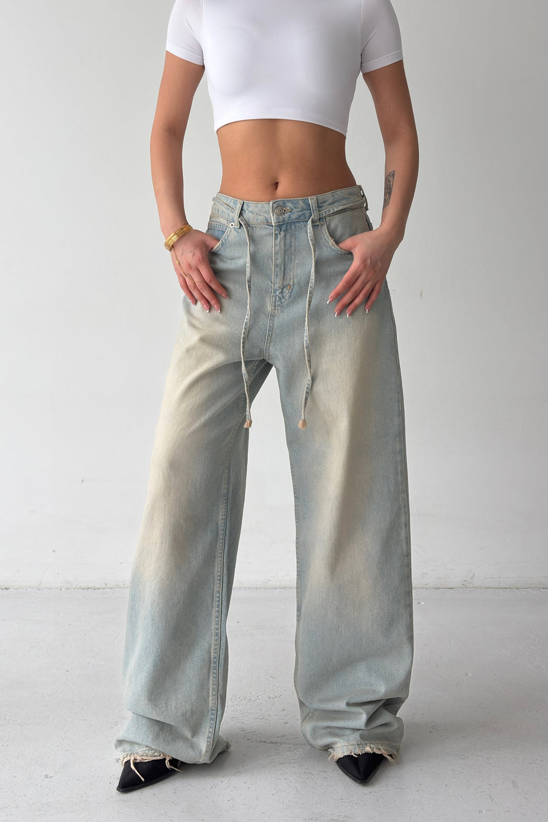 Routines Washed Drawstring Jeans - Vintage Blue 3803 - ROUTINES