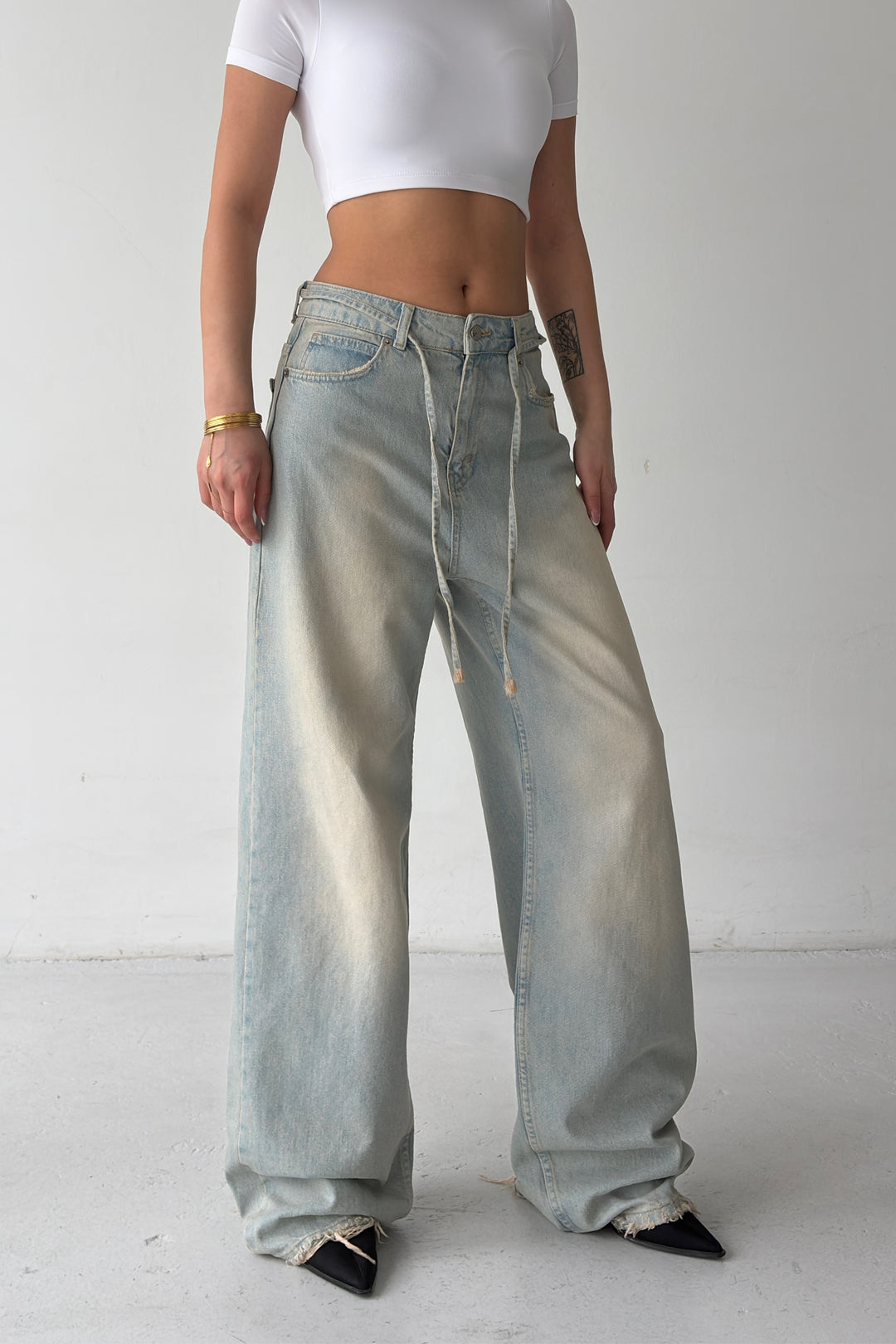 Routines Washed Drawstring Jeans - Vintage Blue 3803 - ROUTINES