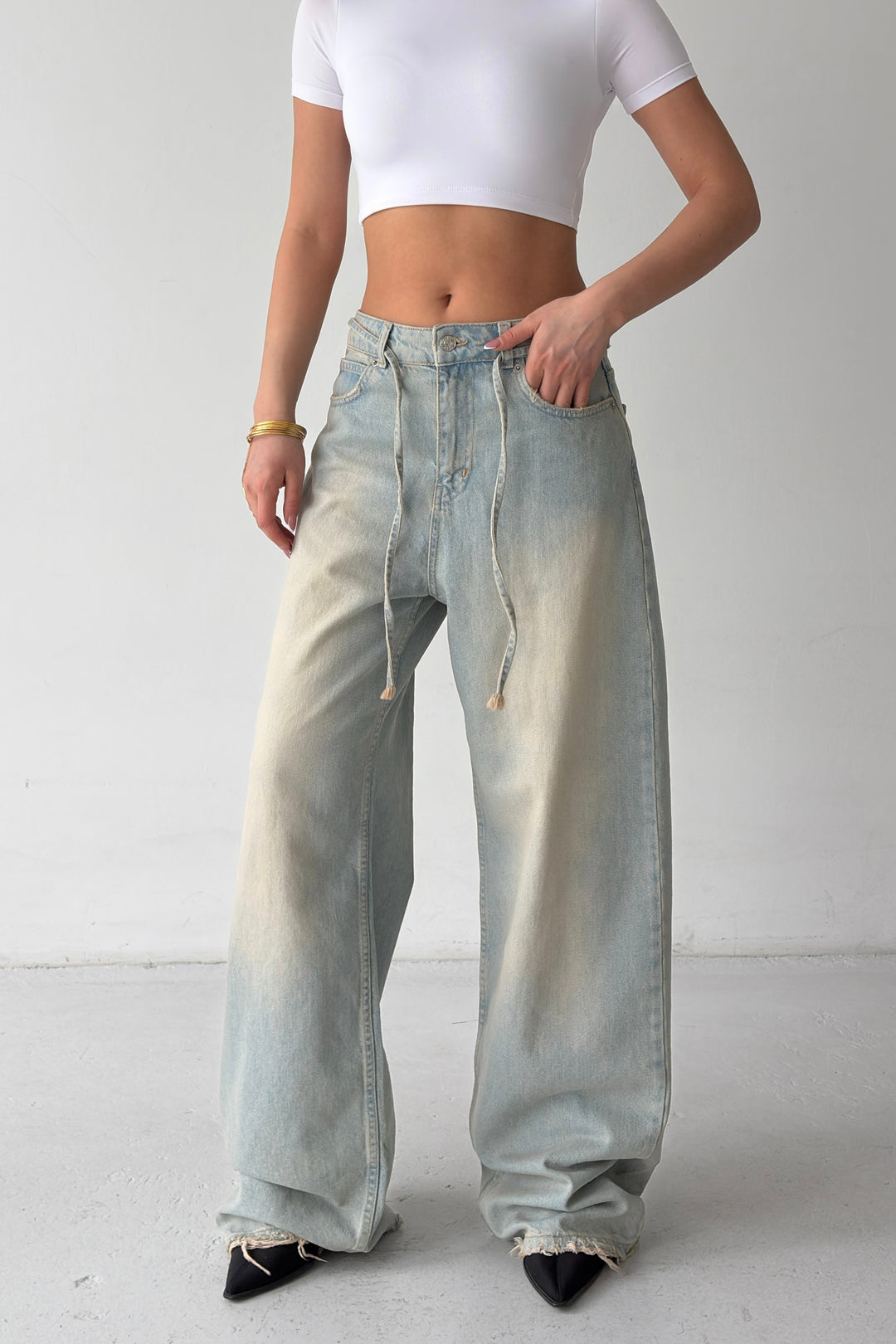 Routines Washed Drawstring Jeans - Vintage Blue 3803 - ROUTINES