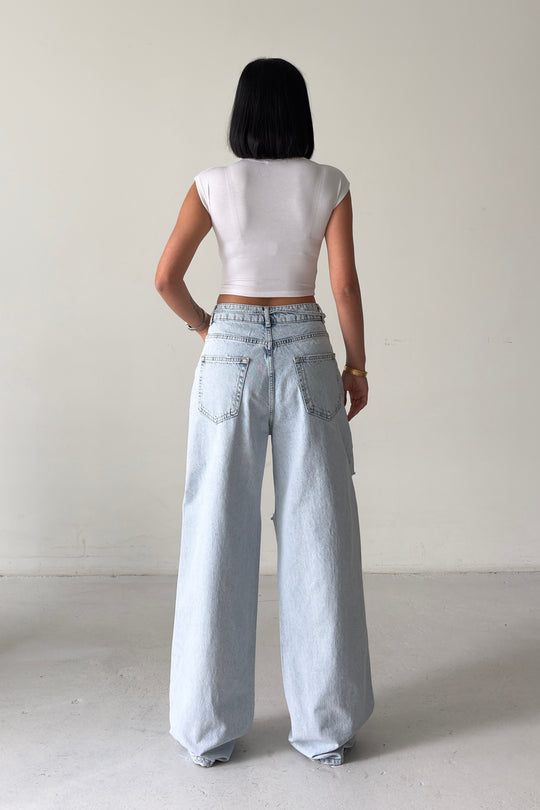 Routines Washed Drawstring Ripped Jeans - Light Blue 3789 - ROUTINES