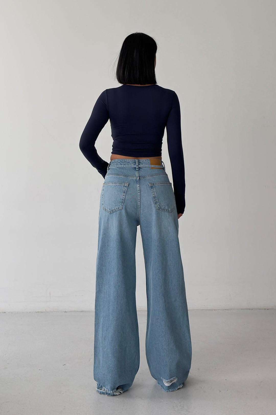 Routines Washed Drawstring Ripped Jeans - Mid Blue 3785