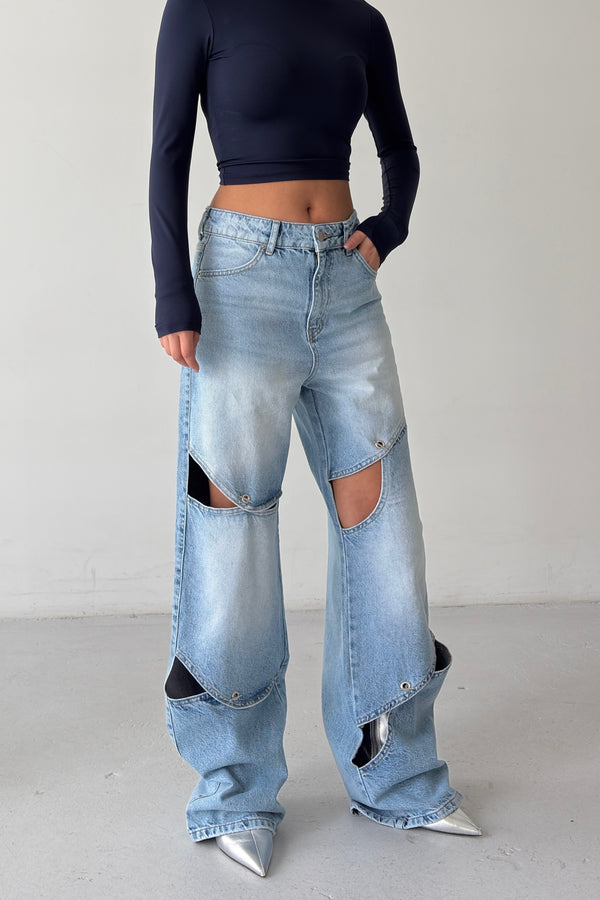 Routines Washed Open Detail Loose Jeans 4879