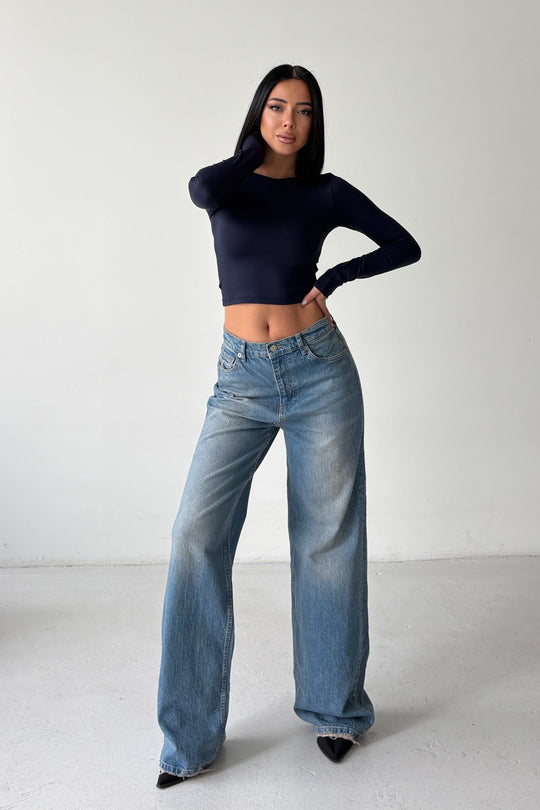 Routines Washed Straight Jeans - Mid Blue 3623